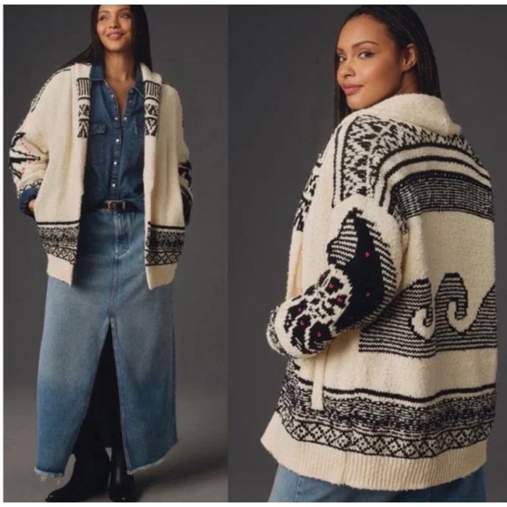 Pilcro Black and Cream Patterned Sweater